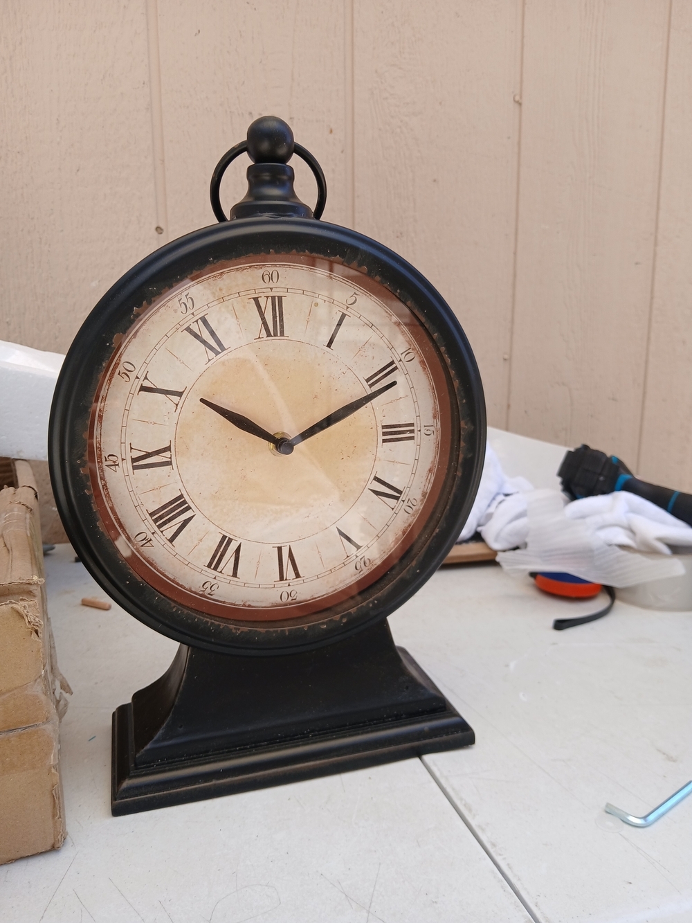 Antique-Style Round Table Clock in Black and Cream - Picture 8 of 8
